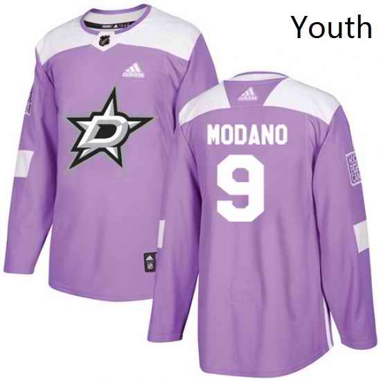 Youth Adidas Dallas Stars 9 Mike Modano Authentic Purple Fights Cancer Practice NHL Jersey